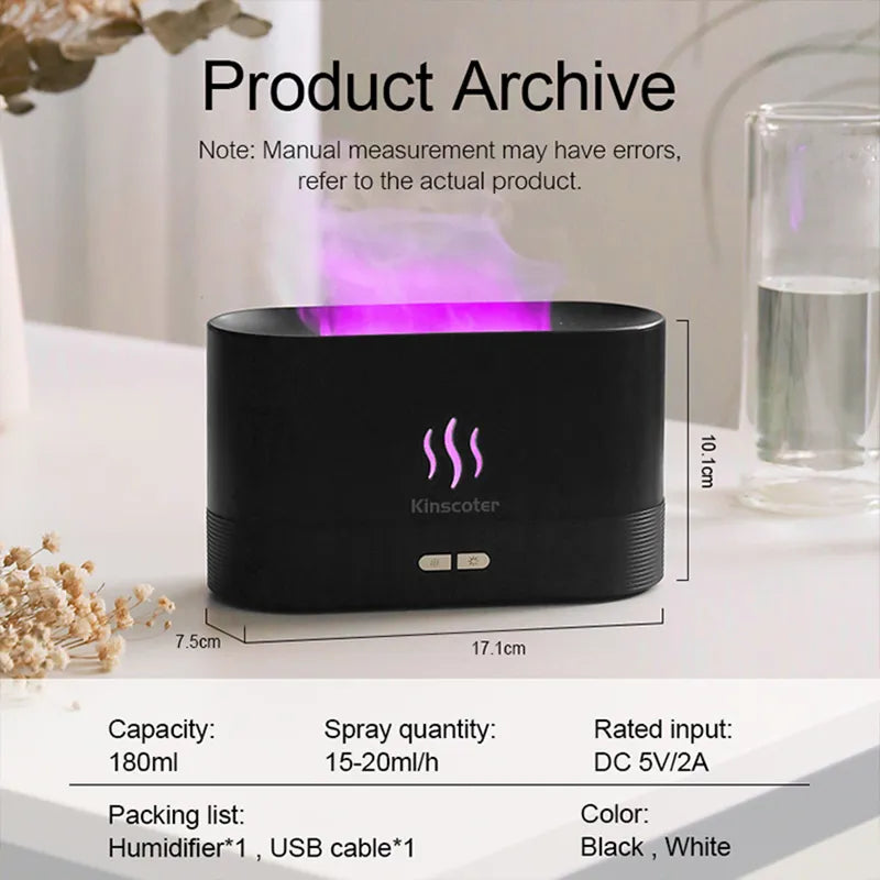 LED Flame Lamp Diffuser - Kinscoter - Essential Oil Difuser - Ultrasonic Aromatherapy