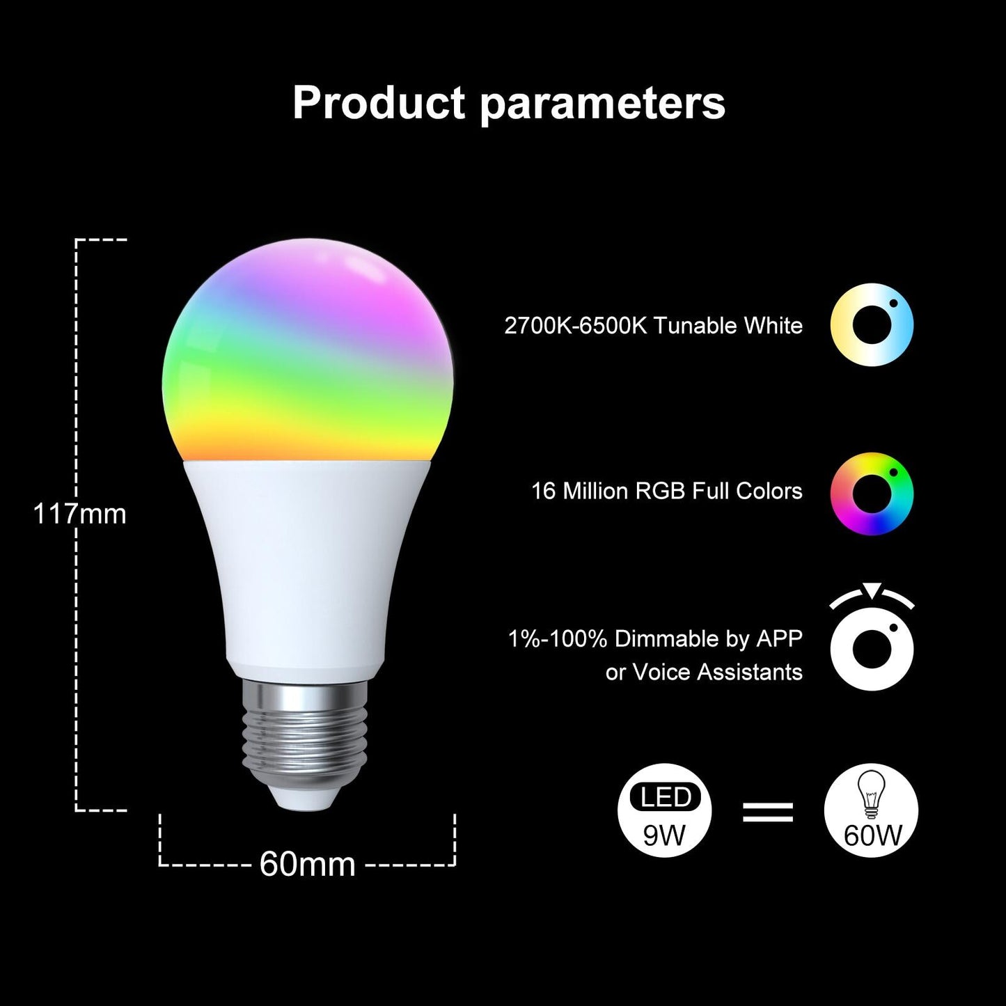 Smart LED Light Bulb - RGB Dimmable - APP Remote Control